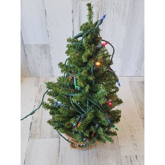 Mini multicolor Christmas tree burlap sack home decor figure - Picture 1 of 11